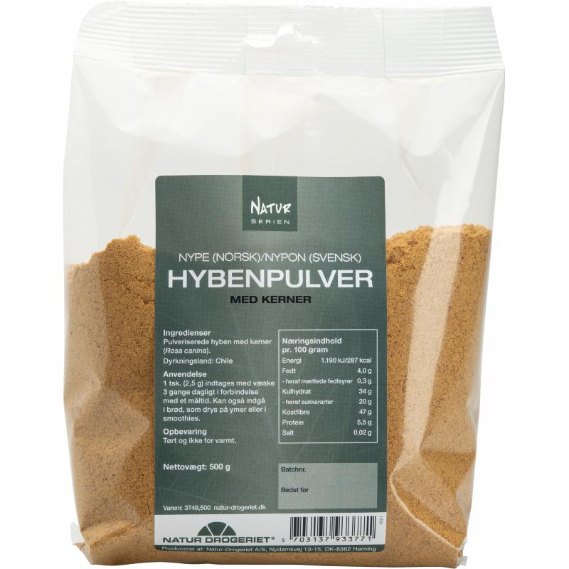 Hybenpulver m/kerner 500 g